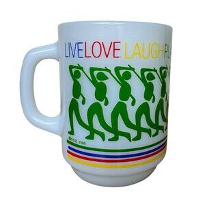 RARE Vintage 1980 Anchor Hocking Golf Mug Glass Live Love Laugh Play Rainbow
